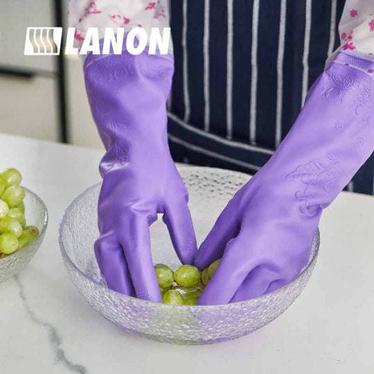 808-4 | PVC Cleaning Gloves with Blue Fleece Thermal Liner, Long Sleeves & Elastic Cuffs