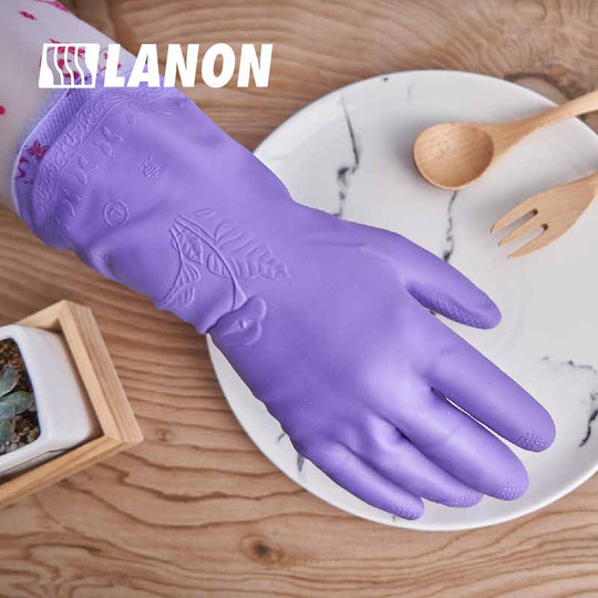 808-4 | PVC Cleaning Gloves with Blue Fleece Thermal Liner, Long Sleeves & Elastic Cuffs
