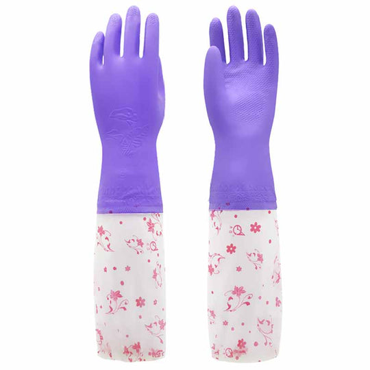 808-4 | PVC Cleaning Gloves with Blue Fleece Thermal Liner, Long Sleeves & Elastic Cuffs