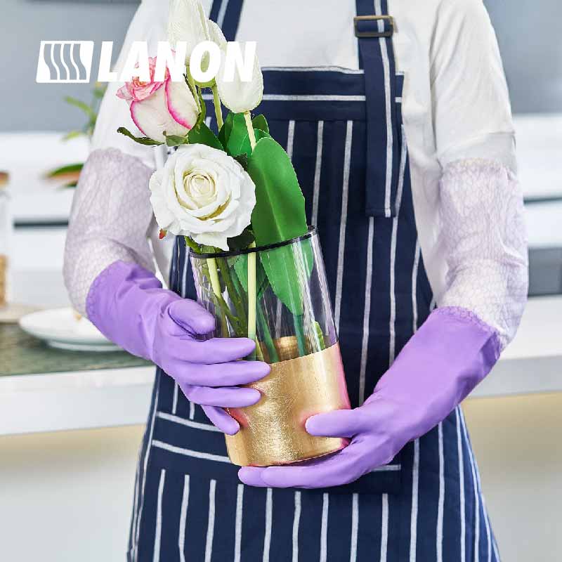 808-A 丨 Flocklined PVC Cleaning Gloves with Long Sleeves and Elastic Cuffs