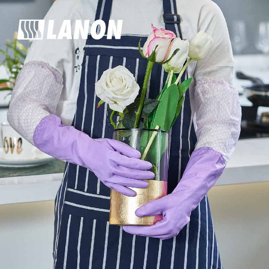 808-A 丨 Flocklined PVC Cleaning Gloves with Long Sleeves and Elastic Cuffs