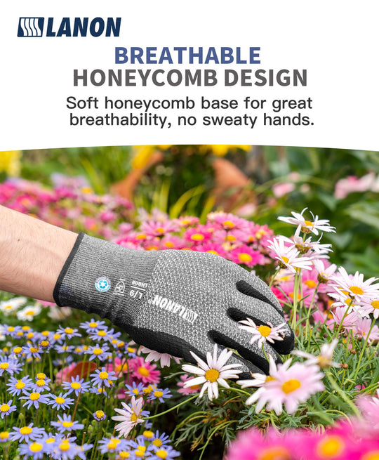 LANON Breathable Nitrile Coated Gardening Gloves, 2 Pairs