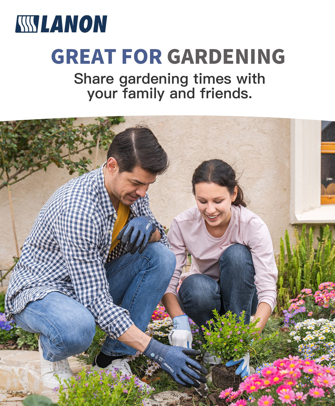 LANON Breathable Nitrile Coated Gardening Gloves, 2 Pairs