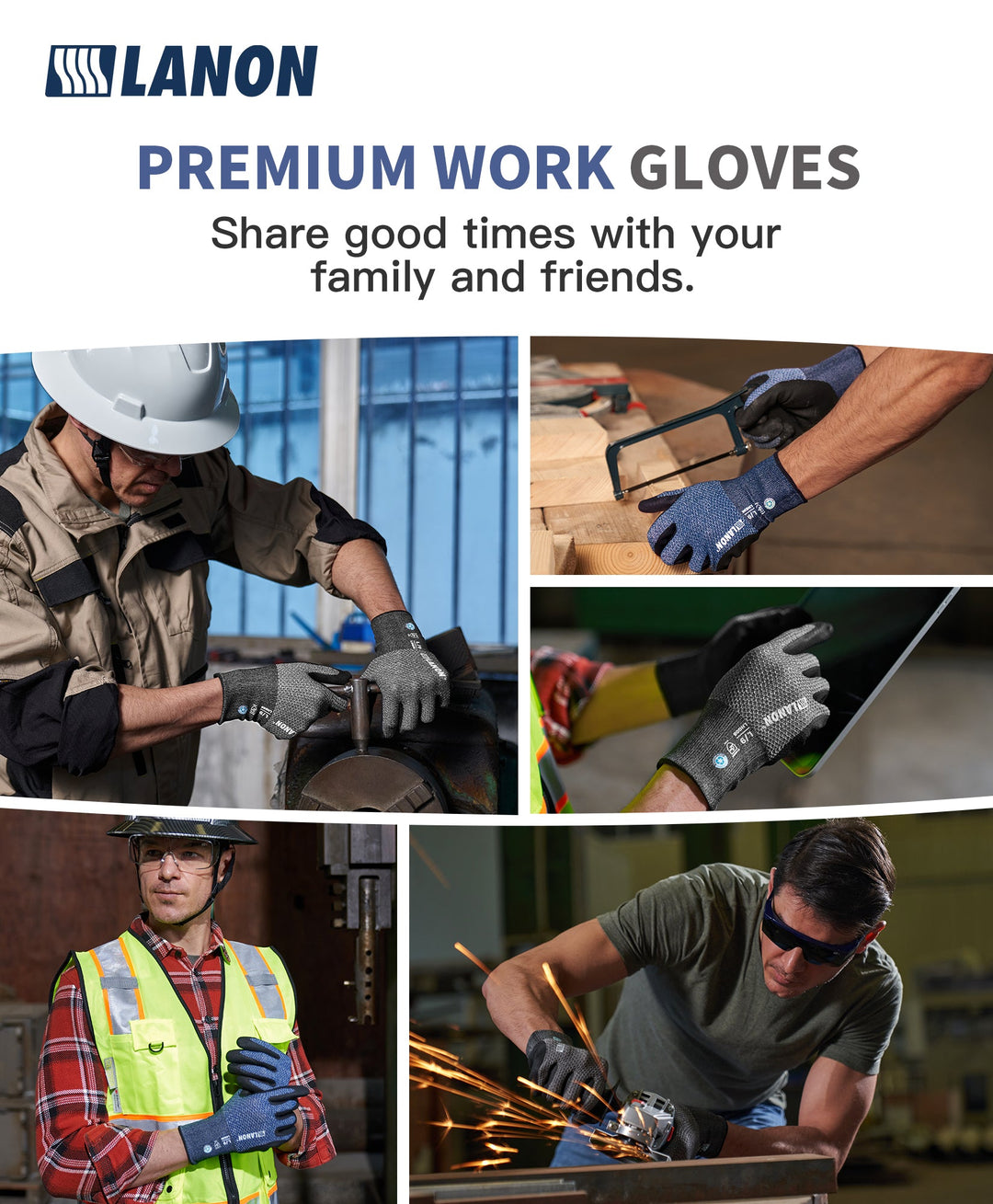 LANON Breathable Nitrile Coated Gardening Gloves, 2 Pairs