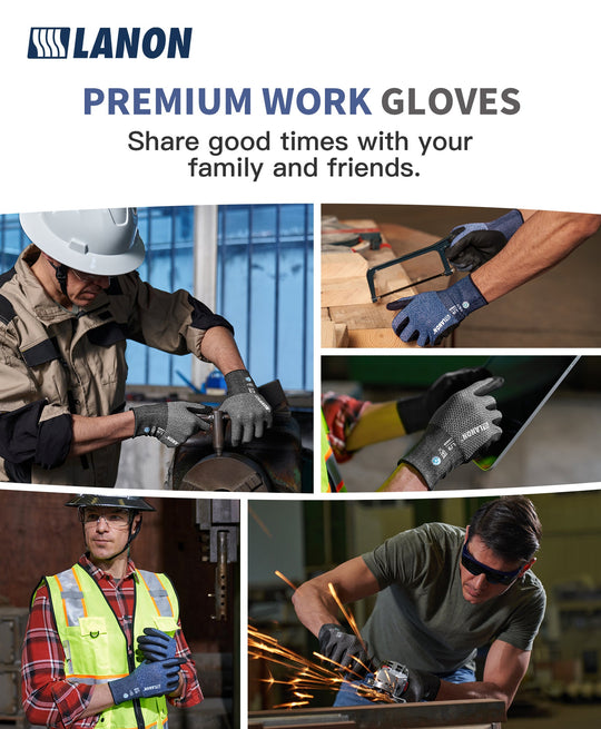 LANON Breathable Nitrile Coated Gardening Gloves, 2 Pairs