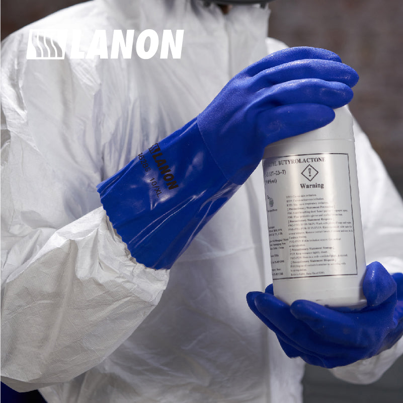 LANON Heavy-Duty PVC Chemical Resistant Gloves - Blue XL Acid, Alkali & Oil Protection With Non-Slip Grip