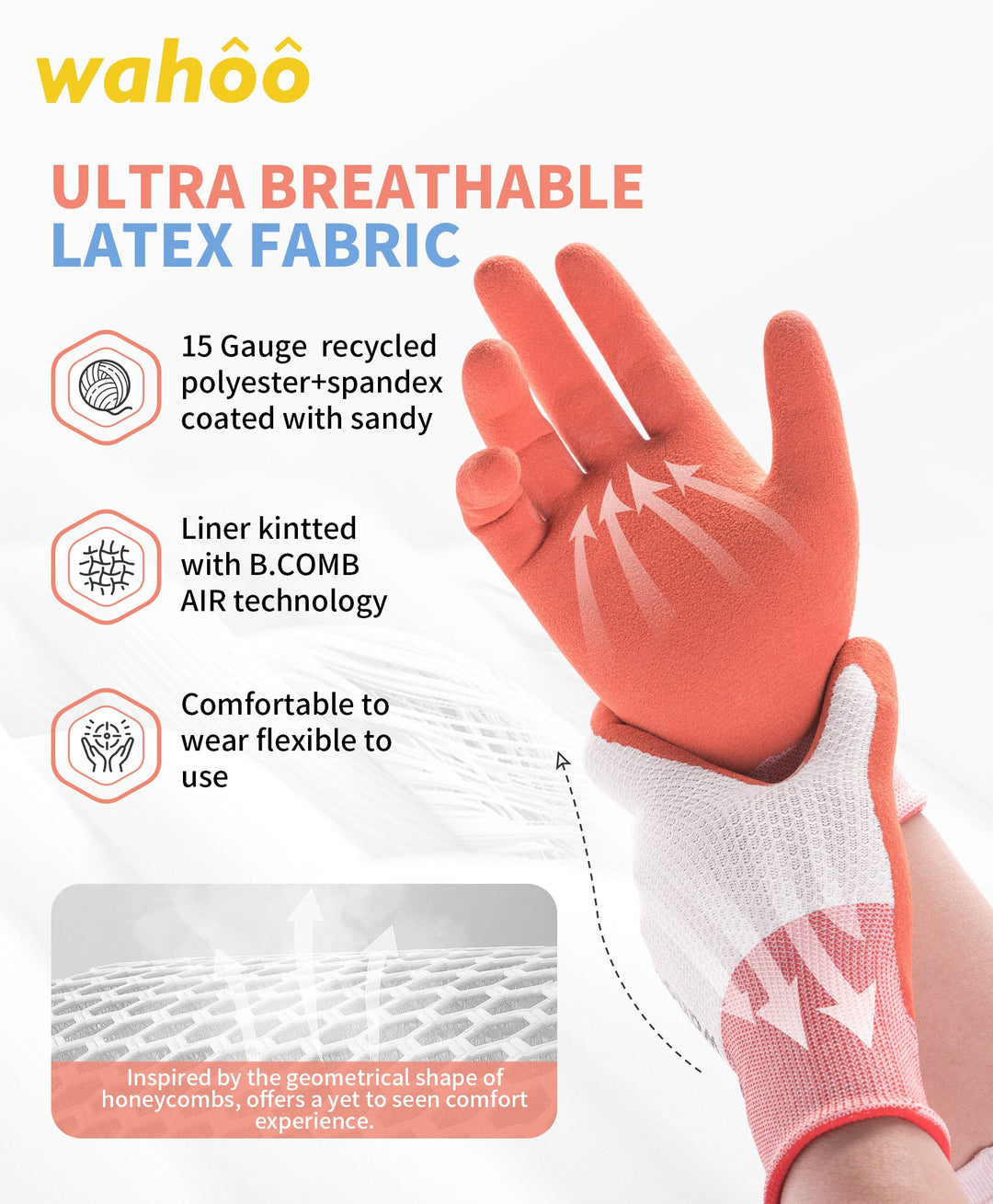 LANON wahoo Breathable Latex Coated Gardening Gloves, 2 Pairs