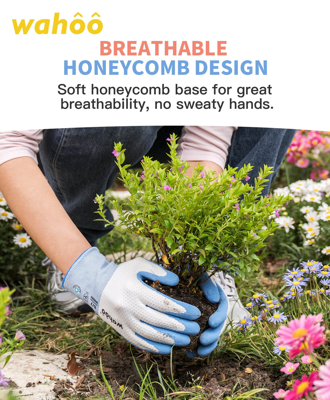 LANON wahoo Breathable Latex Coated Gardening Gloves, 2 Pairs