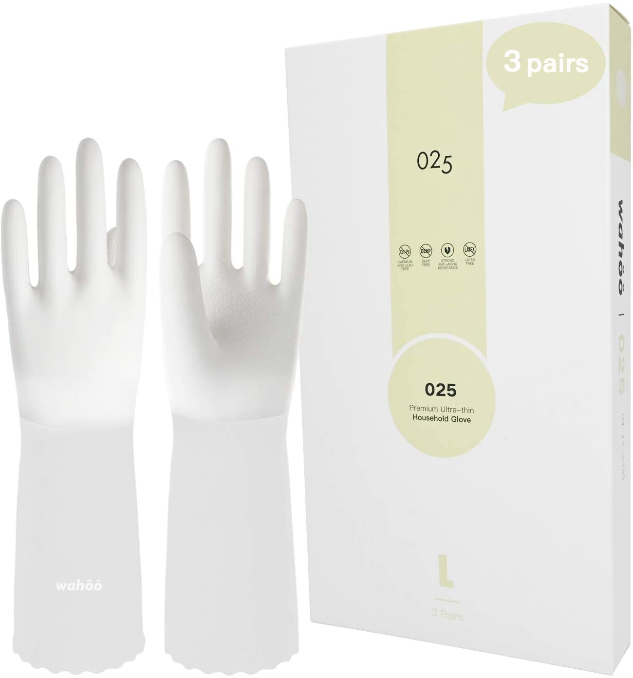 WG01丨 PVC Household Gloves, Semi-Transparent Cuff Designed, 3 Pairs