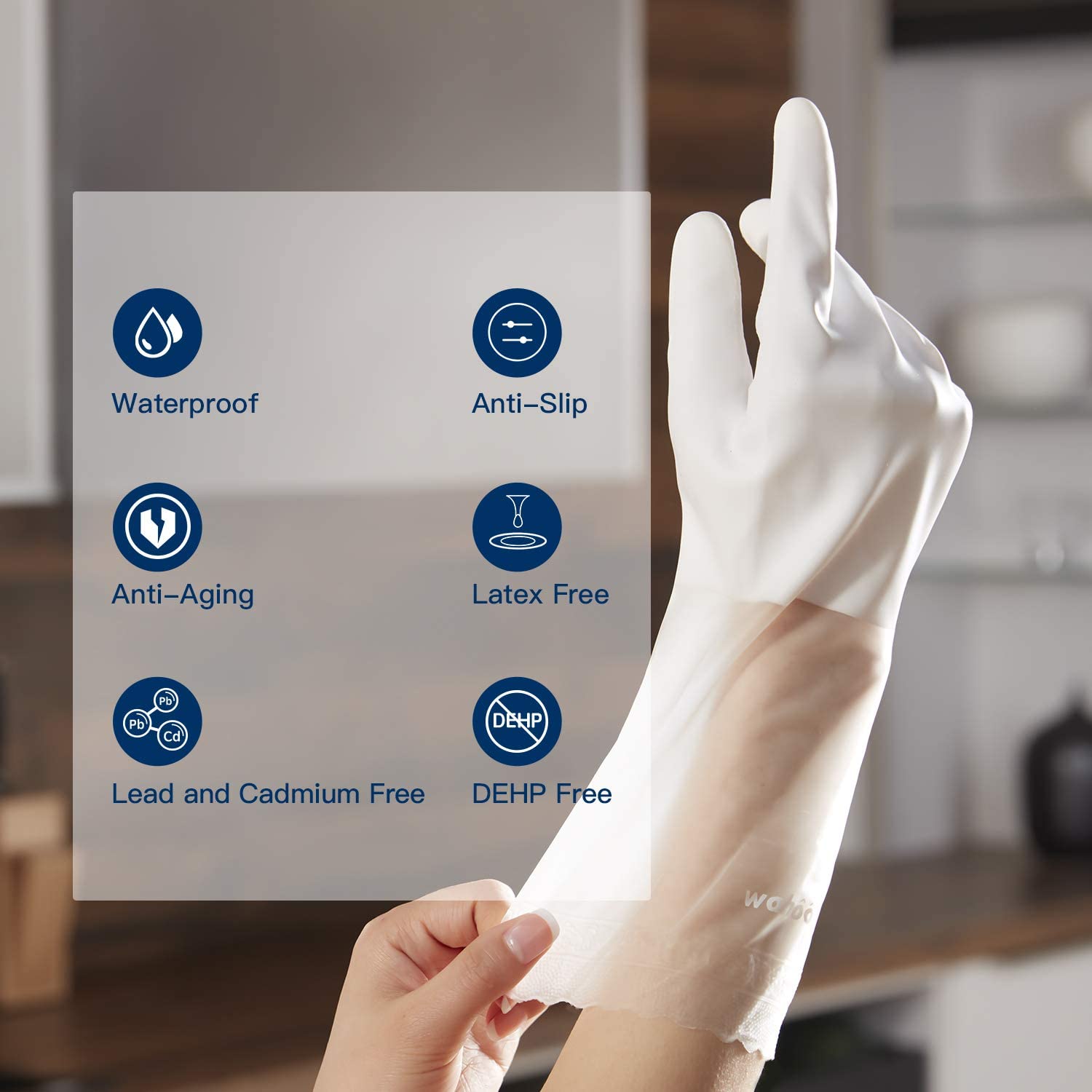 WG01丨 PVC Household Gloves, Semi-Transparent Cuff Designed, 3 Pairs